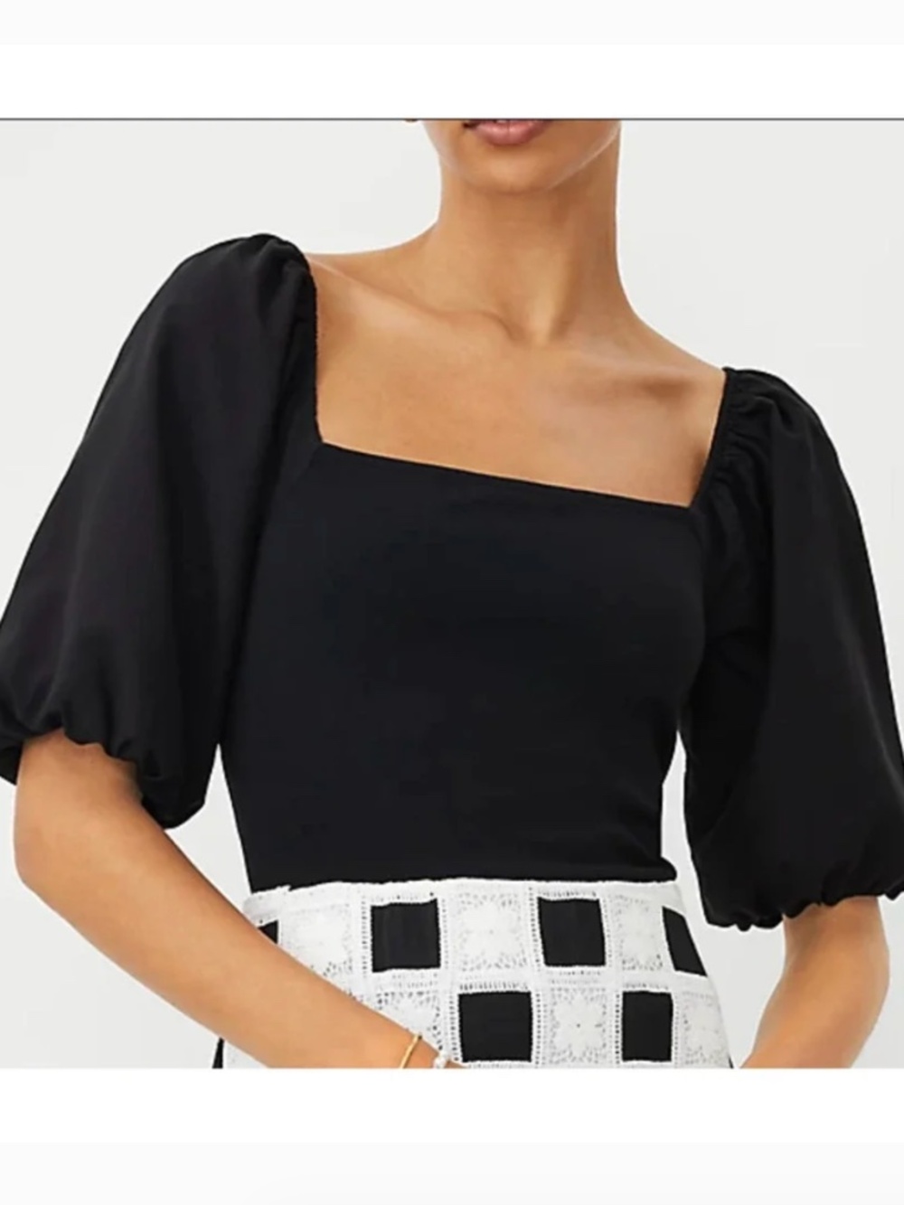 Ann Taylor Black Square Neck Puff Sleeve Top Shirt Blouse Size Small